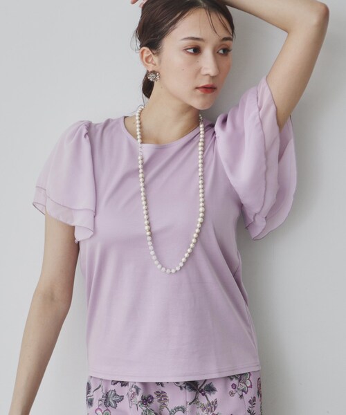 Sunauna(スーナウーナ)の「◆【接触冷感/日本製】シフォンスリーブカットソー(Tシャツ/カットソー・レディース・オフホワイト/ブラック/ブルー系その他/ライトパープル/グリーン系・40/38/36)」の5枚目の写真