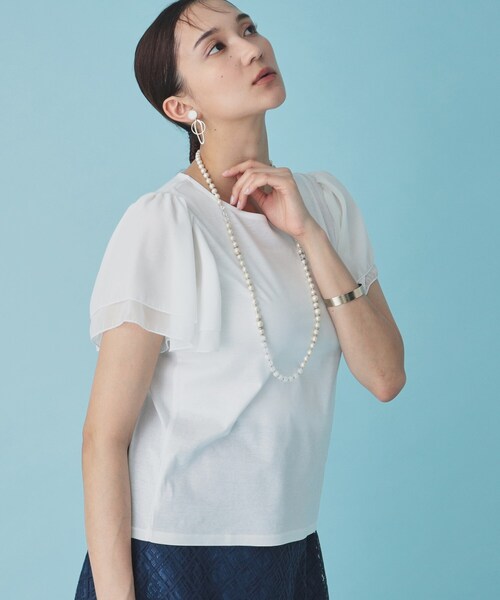 Sunauna(スーナウーナ)の「◆【接触冷感/日本製】シフォンスリーブカットソー(Tシャツ/カットソー・レディース・オフホワイト/ブラック/ブルー系その他/ライトパープル/グリーン系・40/38/36)」の2枚目の写真