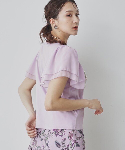 Sunauna(スーナウーナ)の「◆【接触冷感/日本製】シフォンスリーブカットソー(Tシャツ/カットソー・レディース・オフホワイト/ブラック/ブルー系その他/ライトパープル/グリーン系・40/38/36)」の6枚目の写真