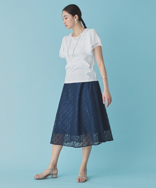 Sunauna(スーナウーナ)の「◆【接触冷感/日本製】シフォンスリーブカットソー(Tシャツ/カットソー・レディース・オフホワイト/ブラック/ブルー系その他/ライトパープル/グリーン系・40/38/36)」の8枚目の写真