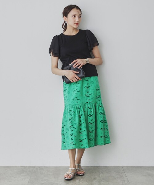 Sunauna(スーナウーナ)の「◆【接触冷感/日本製】シフォンスリーブカットソー(Tシャツ/カットソー・レディース・オフホワイト/ブラック/ブルー系その他/ライトパープル/グリーン系・40/38/36)」の9枚目の写真