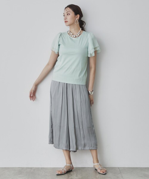 Sunauna(スーナウーナ)の「◆【接触冷感/日本製】シフォンスリーブカットソー(Tシャツ/カットソー・レディース・オフホワイト/ブラック/ブルー系その他/ライトパープル/グリーン系・40/38/36)」の11枚目の写真
