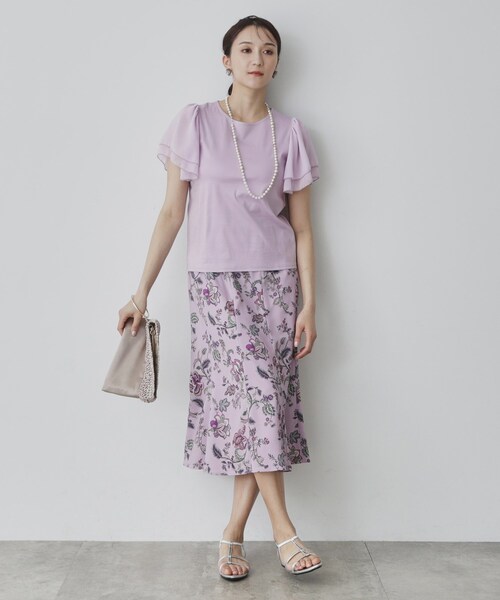 Sunauna(スーナウーナ)の「◆【接触冷感/日本製】シフォンスリーブカットソー(Tシャツ/カットソー・レディース・オフホワイト/ブラック/ブルー系その他/ライトパープル/グリーン系・40/38/36)」の12枚目の写真
