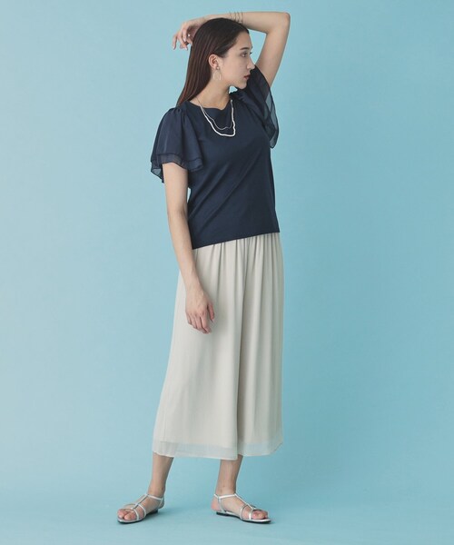 Sunauna(スーナウーナ)の「◆【接触冷感/日本製】シフォンスリーブカットソー(Tシャツ/カットソー・レディース・オフホワイト/ブラック/ブルー系その他/ライトパープル/グリーン系・40/38/36)」の13枚目の写真