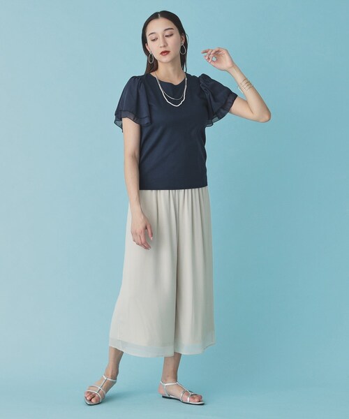 Sunauna(スーナウーナ)の「◆【接触冷感/日本製】シフォンスリーブカットソー(Tシャツ/カットソー・レディース・オフホワイト/ブラック/ブルー系その他/ライトパープル/グリーン系・40/38/36)」の14枚目の写真