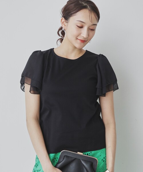 Sunauna(スーナウーナ)の「◆【接触冷感/日本製】シフォンスリーブカットソー(Tシャツ/カットソー・レディース・オフホワイト/ブラック/ブルー系その他/ライトパープル/グリーン系・40/38/36)」の18枚目の写真