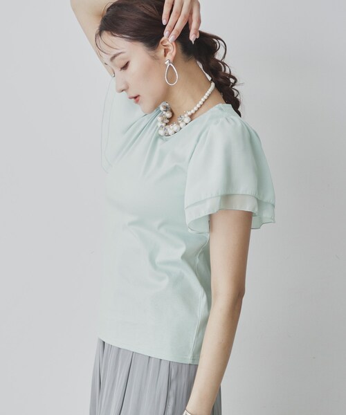 Sunauna(スーナウーナ)の「◆【接触冷感/日本製】シフォンスリーブカットソー(Tシャツ/カットソー・レディース・オフホワイト/ブラック/ブルー系その他/ライトパープル/グリーン系・40/38/36)」の20枚目の写真