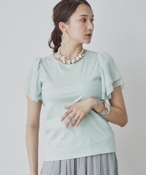 Sunauna(スーナウーナ)の「◆【接触冷感/日本製】シフォンスリーブカットソー(Tシャツ/カットソー・レディース・オフホワイト/ブラック/ブルー系その他/ライトパープル/グリーン系・40/38/36)」の21枚目の写真