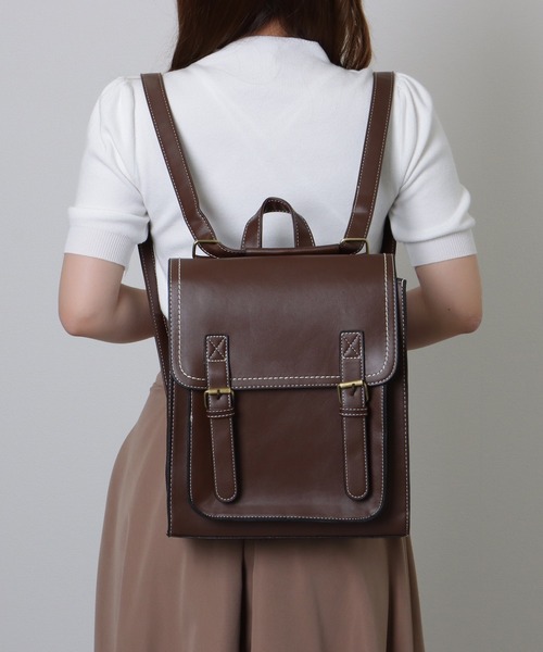 Lace Ladies(レースレディース)の「ランドセル風 スクエア ステッチ ショルダーバッグ(バックパック/リュック・レディース・ブラック/アイボリー/ブラウン・FREE)」の15枚目の写真