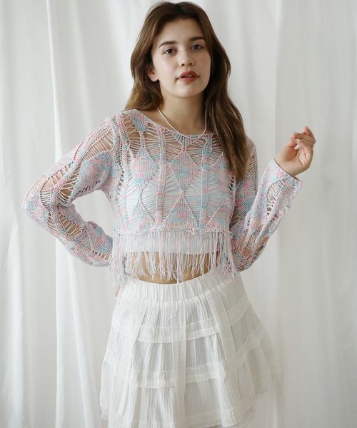 HOOK（フック）の「【HOOK】for girls サマーニット (SS)（Tシャツ/カットソー・レディース・ライトベージュ/ピンク/ブラック・S/L/M）」の19枚目の写真