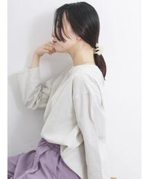 Samansa Mos2 blue | ◎リネン混クルーネックブラウス(シャツ/ブラウス)