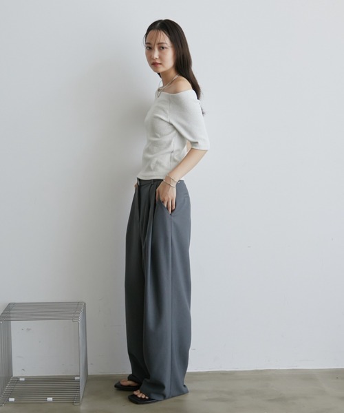 Aunt Marie's（アントマリーズ）の「カップ付きオフショルリブハーフスリーブトップス/カットソー（Tシャツ/カットソー・レディース・ネイビー/ホワイト/ライトグレー/ブラウン・FREE）」の19枚目の写真