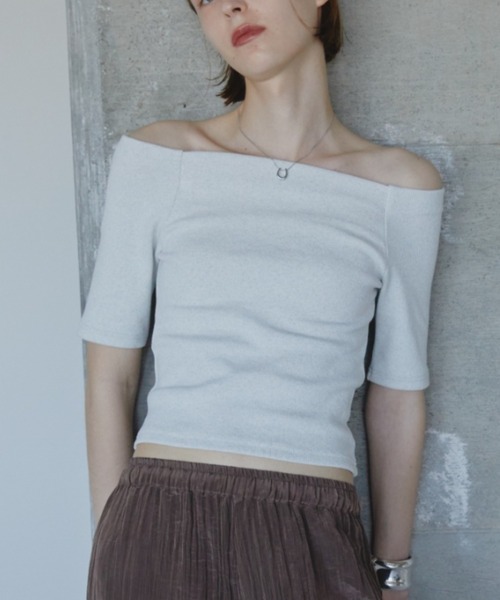 Aunt Marie's（アントマリーズ）の「カップ付きオフショルリブハーフスリーブトップス/カットソー（Tシャツ/カットソー・レディース・ネイビー/ホワイト/ライトグレー/ブラウン・FREE）」の18枚目の写真