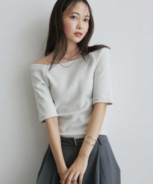 Aunt Marie's（アントマリーズ）の「カップ付きオフショルリブハーフスリーブトップス/カットソー（Tシャツ/カットソー・レディース・ネイビー/ホワイト/ライトグレー/ブラウン・FREE）」の22枚目の写真