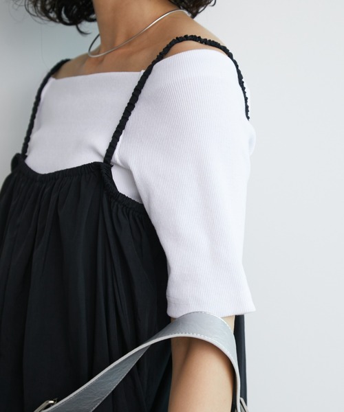 Aunt Marie's（アントマリーズ）の「カップ付きオフショルリブハーフスリーブトップス/カットソー（Tシャツ/カットソー・レディース・ネイビー/ホワイト/ライトグレー/ブラウン・FREE）」の14枚目の写真