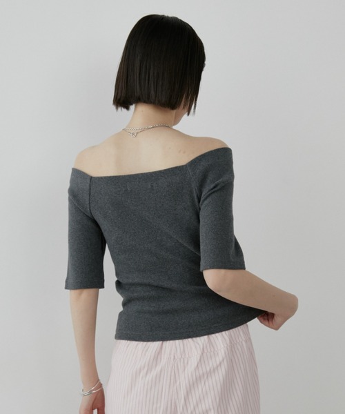 Aunt Marie's(アントマリーズ)の「カップ付きオフショルリブハーフスリーブトップス/カットソー(Tシャツ/カットソー・レディース・ネイビー/ホワイト/ライトグレー/ブラウン/ブラック/チャコールグレー・FREE)」の19枚目の写真