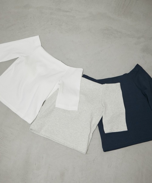 Aunt Marie's（アントマリーズ）の「カップ付きオフショルリブハーフスリーブトップス/カットソー（Tシャツ/カットソー・レディース・ネイビー/ホワイト/ライトグレー/ブラウン・FREE）」の8枚目の写真