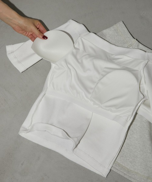 Aunt Marie's（アントマリーズ）の「カップ付きオフショルリブハーフスリーブトップス/カットソー（Tシャツ/カットソー・レディース・ネイビー/ホワイト/ライトグレー/ブラウン・FREE）」の10枚目の写真