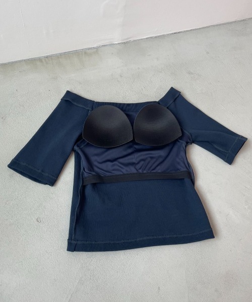 Aunt Marie's（アントマリーズ）の「カップ付きオフショルリブハーフスリーブトップス/カットソー（Tシャツ/カットソー・レディース・ネイビー/ホワイト/ライトグレー/ブラウン・FREE）」の17枚目の写真