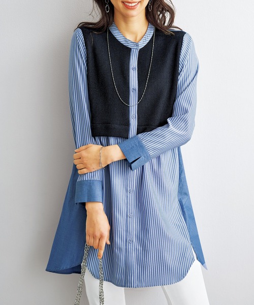 ローズティアラ 46サイズ チュニック ストライプ切替ドッキング