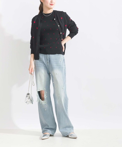 Lo-Fi(ローファイ)の「パール付きダメージデニムパンツ(デニムパンツ・レディース・ブルー・M/S/L)」の4枚目の写真