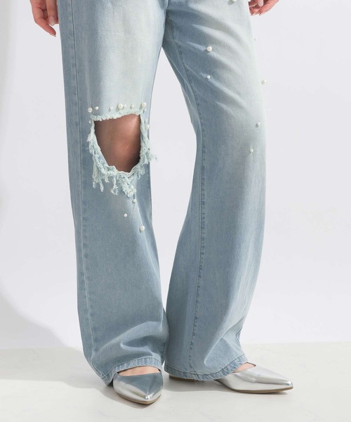 Lo-Fi(ローファイ)の「パール付きダメージデニムパンツ(デニムパンツ・レディース・ブルー・M/S/L)」の16枚目の写真