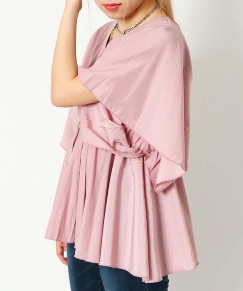 GORGE(ゴージ)の「《ウエストギャザー×フレア袖》レディース Vネックプルオーバー 体型カバー 春夏秋(Tシャツ/カットソー・レディース・ブラック/ミント/ピンク/オフホワイト/ベージュ・F)」の10枚目の写真