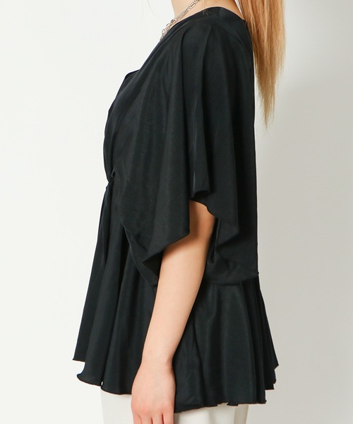 GORGE(ゴージ)の「《ウエストギャザー×フレア袖》レディース Vネックプルオーバー 体型カバー 春夏秋(Tシャツ/カットソー・レディース・ブラック/ミント/ピンク/オフホワイト/ベージュ・F)」の8枚目の写真