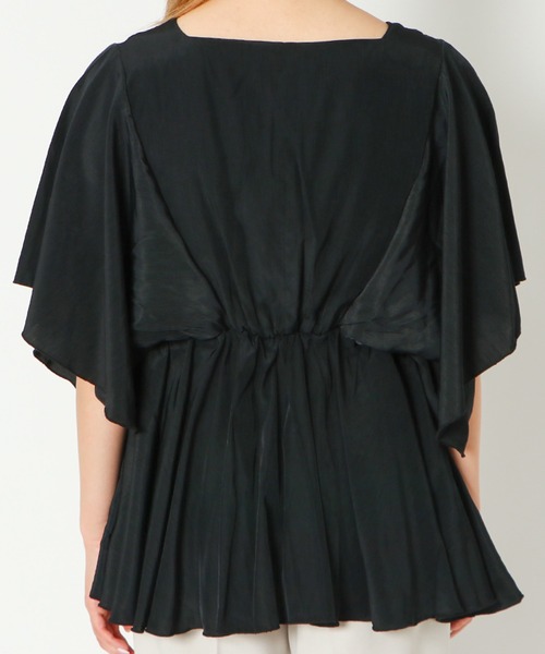 GORGE(ゴージ)の「《ウエストギャザー×フレア袖》レディース Vネックプルオーバー 体型カバー 春夏秋(Tシャツ/カットソー・レディース・ブラック/ミント/ピンク/オフホワイト/ベージュ・F)」の7枚目の写真