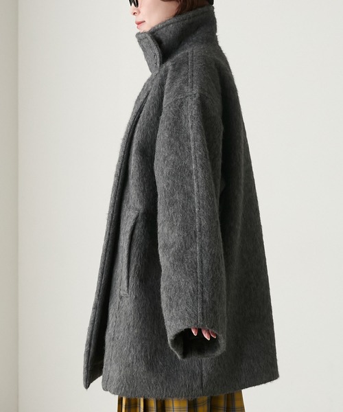 シャギースタンドカラーコクーンミドルコート（ステンカラーコート