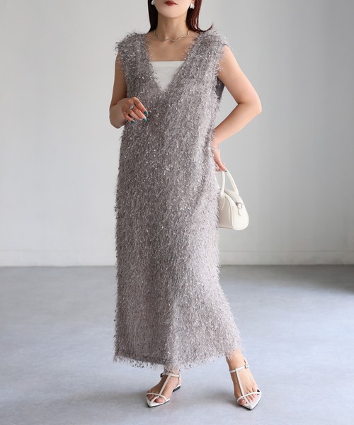 Riberry（リベリー）の「フェザーヤーンフリンジジャンスカワンピ（ジャンパースカート・レディース・ブラック/グレー・MEDIUM）」の12枚目の写真