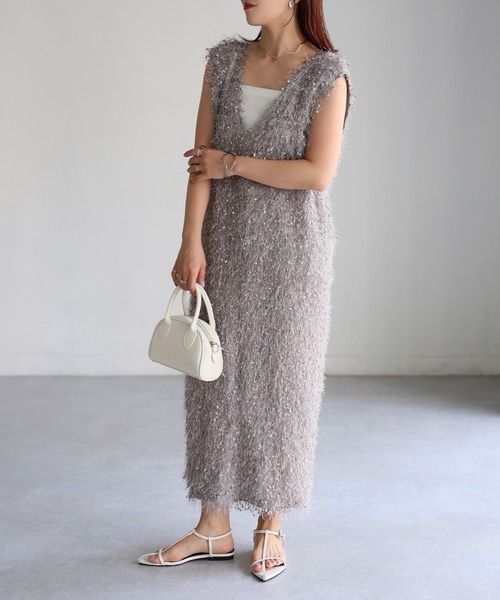 Riberry（リベリー）の「フェザーヤーンフリンジジャンスカワンピ（ジャンパースカート・レディース・ブラック/グレー・MEDIUM）」の7枚目の写真