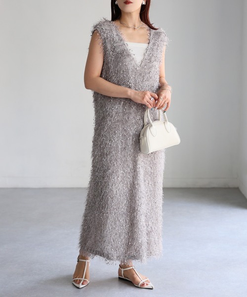 Riberry（リベリー）の「フェザーヤーンフリンジジャンスカワンピ（ジャンパースカート・レディース・ブラック/グレー・MEDIUM）」の15枚目の写真