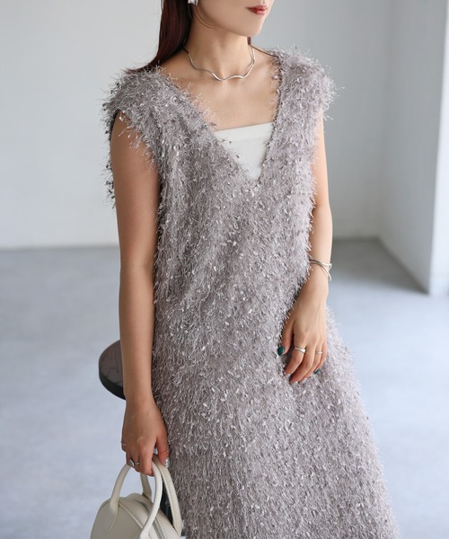 Riberry（リベリー）の「フェザーヤーンフリンジジャンスカワンピ（ジャンパースカート・レディース・ブラック/グレー・MEDIUM）」の16枚目の写真