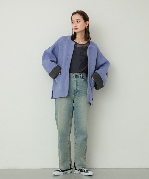 SENSE OF PLACE by URBAN RESEARCH(センスオブプレイスバイアーバンリサーチ)の「バイカラーニットコート(その他アウター・レディース・ブラウン系その他/ベージュ系その他/レッド系その他/パープル系その他・ONE)」の22枚目の写真