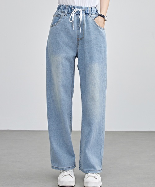 SOLAMONAT ソラモナ 5P ルーズストレートイージーデニムパンツMサイズ