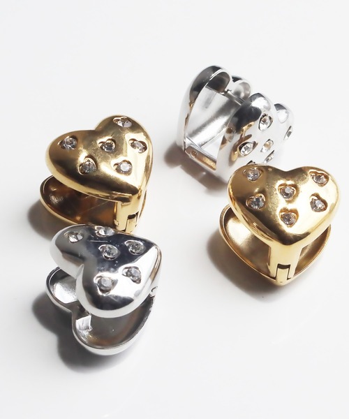 abaskdesign(アバスクデザイン)の「金属アレルギー対応 ストーンハートフープステンレスピアス(ピアス(両耳用)・レディース・ゴールド/シルバー・FREE)」の5枚目の写真