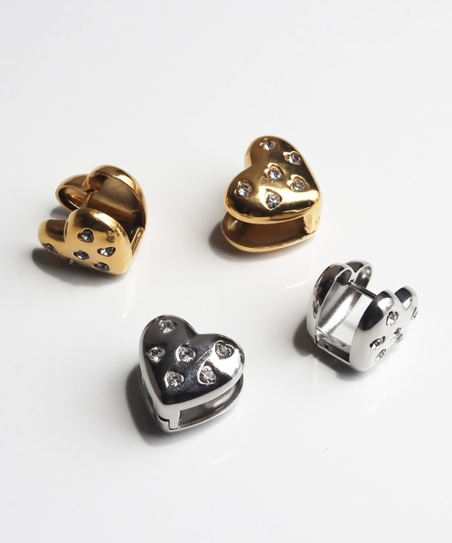 abaskdesign(アバスクデザイン)の「金属アレルギー対応 ストーンハートフープステンレスピアス(ピアス(両耳用)・レディース・ゴールド/シルバー・FREE)」の4枚目の写真
