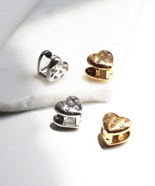 abaskdesign(アバスクデザイン)の「金属アレルギー対応 ストーンハートフープステンレスピアス(ピアス(両耳用)・レディース・ゴールド/シルバー・FREE)」の3枚目の写真