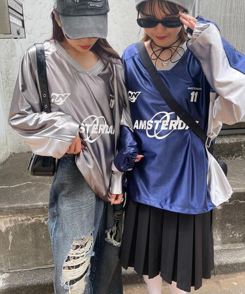 WEGO（ウィゴー）の「WEGO/サテンゲームグラフィックプルオーバー（Tシャツ/カットソー・レディース・ピンク/ネイビー/グレー/ワイン・FREE）」の18枚目の写真