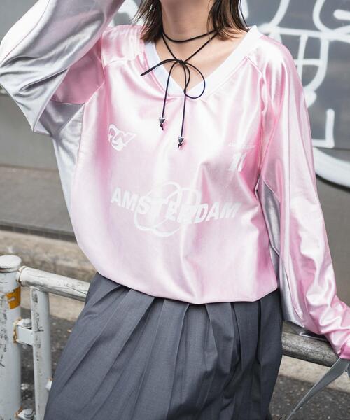 WEGO（ウィゴー）の「WEGO/サテンゲームグラフィックプルオーバー（Tシャツ/カットソー・レディース・ピンク/ネイビー/グレー/ワイン・FREE）」の21枚目の写真