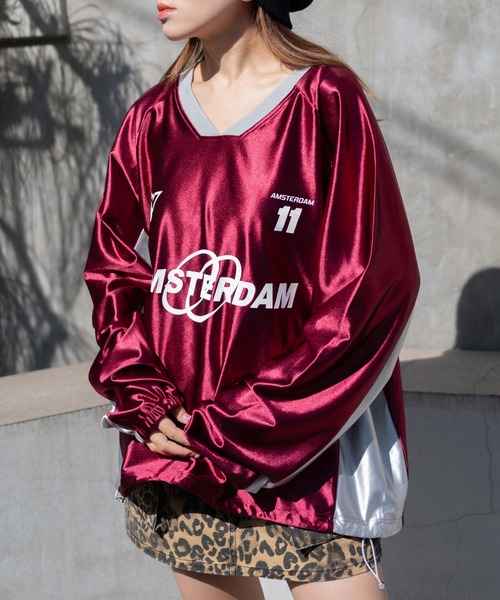 WEGO（ウィゴー）の「WEGO/サテンゲームグラフィックプルオーバー（Tシャツ/カットソー・レディース・ピンク/ネイビー/グレー/ワイン・FREE）」の5枚目の写真