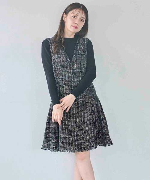 NOELA（ノエラ）の「ツイードミディジャンスカ（ジャンパースカート・レディース・ブルー/オフホワイト/ブラック・M/S）」の3枚目の写真