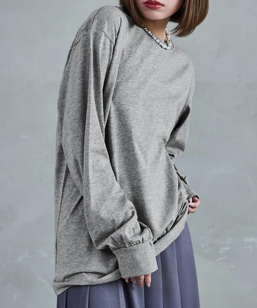 Fashion Letter(ファッションレター)の「【M-4L】ロングスリーブベーシックTシャツ ロンT カットソー プルオーバー オーバーサイズ ビッグシルエット サイズ豊富 カラバリ豊富(Tシャツ/カットソー・レディース・杢グレー/グレイッシュベージュ/モカ/ブラック/オフホワイト・LL/3L/L/4L/M)」の3枚目の写真
