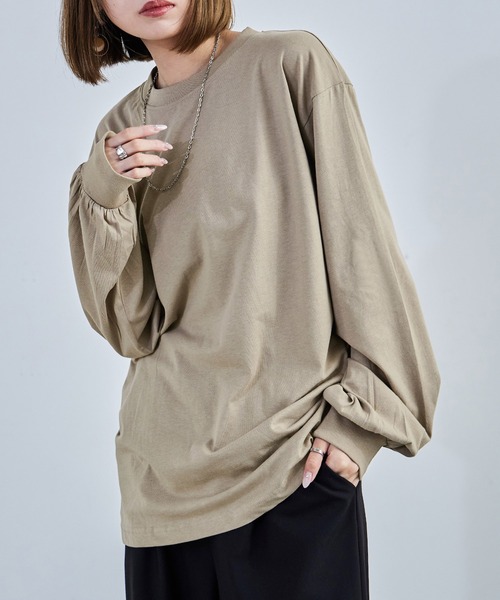 Fashion Letter(ファッションレター)の「【M-4L】ロングスリーブベーシックTシャツ ロンT カットソー プルオーバー オーバーサイズ ビッグシルエット サイズ豊富 カラバリ豊富(Tシャツ/カットソー・レディース・杢グレー/グレイッシュベージュ/モカ/ブラック/オフホワイト・LL/3L/L/4L/M)」の5枚目の写真