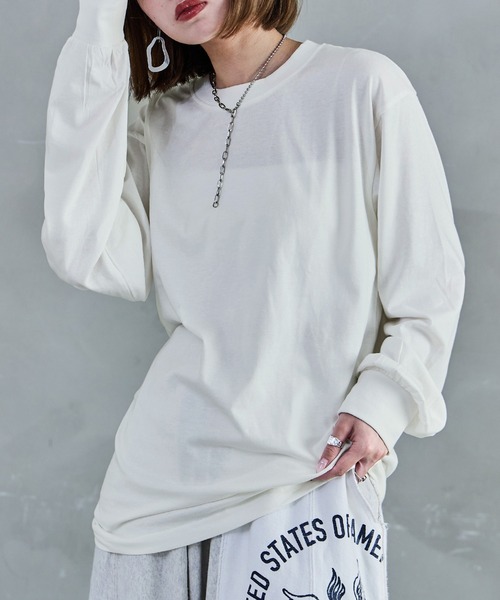 Fashion Letter(ファッションレター)の「【M-4L】ロングスリーブベーシックTシャツ ロンT カットソー プルオーバー オーバーサイズ ビッグシルエット サイズ豊富 カラバリ豊富(Tシャツ/カットソー・レディース・杢グレー/グレイッシュベージュ/モカ/ブラック/オフホワイト・LL/3L/L/4L/M)」の9枚目の写真