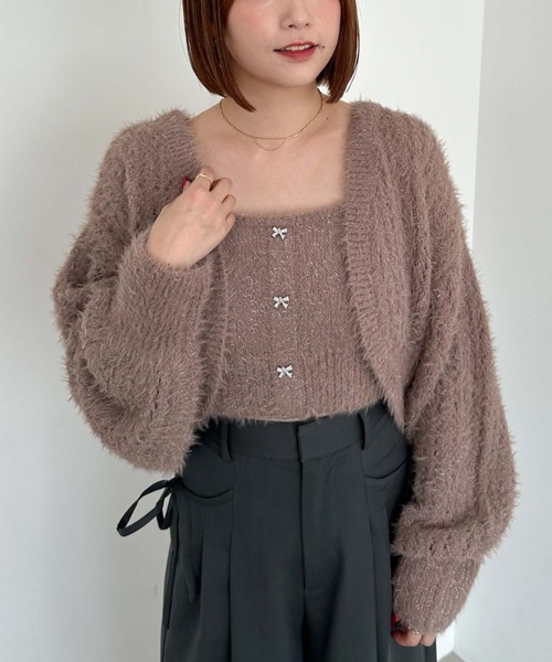 archives(アルシーヴ)の「ガラスフェザーニットボレロアンサンブル(カーディガン/ボレロ・レディース・ピンクベージュ/ブルーグレー/アイボリー・FREE)」の1枚目の写真