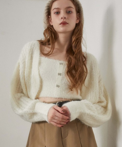 archives(アルシーヴ)の「ガラスフェザーニットボレロアンサンブル(カーディガン/ボレロ・レディース・ピンクベージュ/ブルーグレー/アイボリー・FREE)」の2枚目の写真