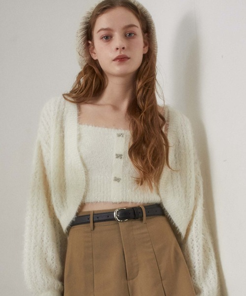 archives(アルシーヴ)の「ガラスフェザーニットボレロアンサンブル(カーディガン/ボレロ・レディース・ピンクベージュ/ブルーグレー/アイボリー・FREE)」の6枚目の写真