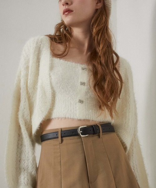 archives(アルシーヴ)の「ガラスフェザーニットボレロアンサンブル(カーディガン/ボレロ・レディース・ピンクベージュ/ブルーグレー/アイボリー・FREE)」の7枚目の写真